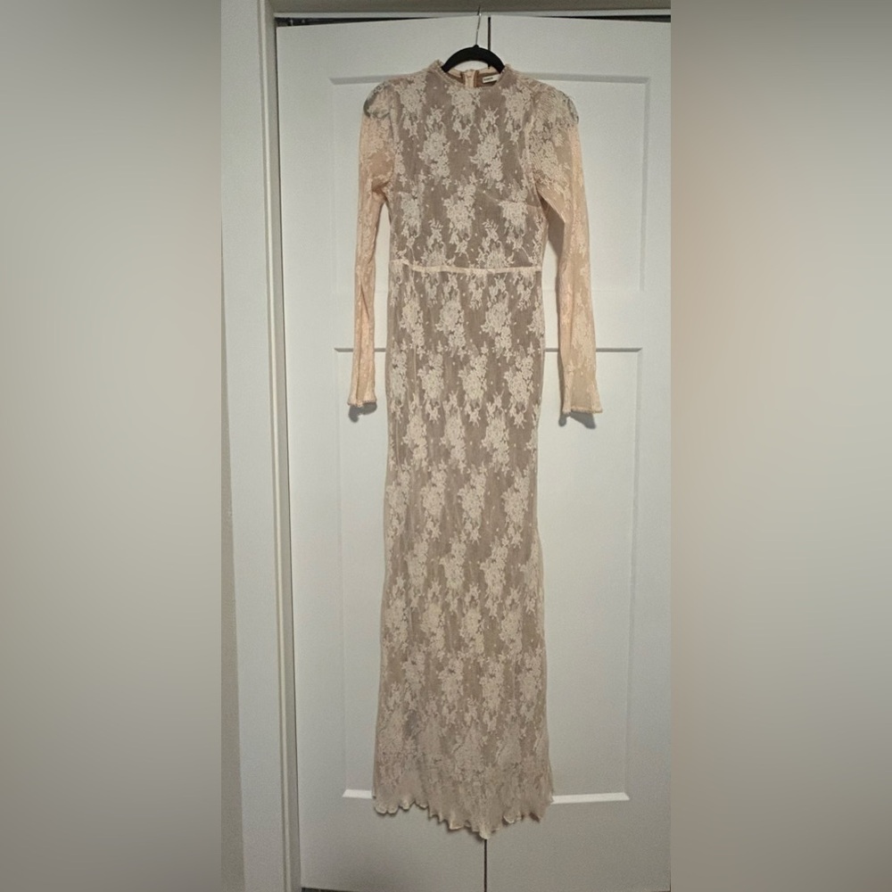 House of CB Cream Lace Long-Sleeve Maxi Dress